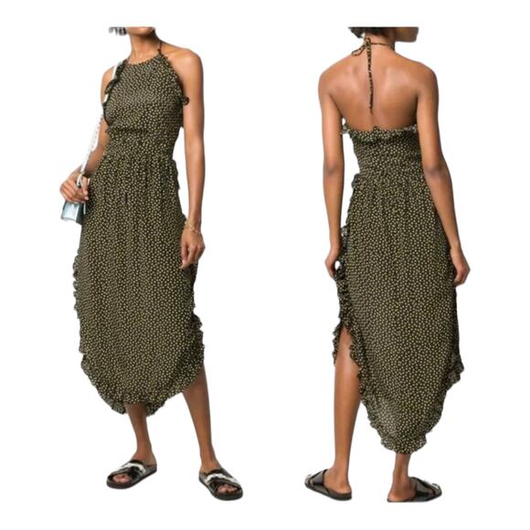 See By Chloe dress halter polka dot georgette maxi black yellow size 38 (US 6) - Picture 1 of 9